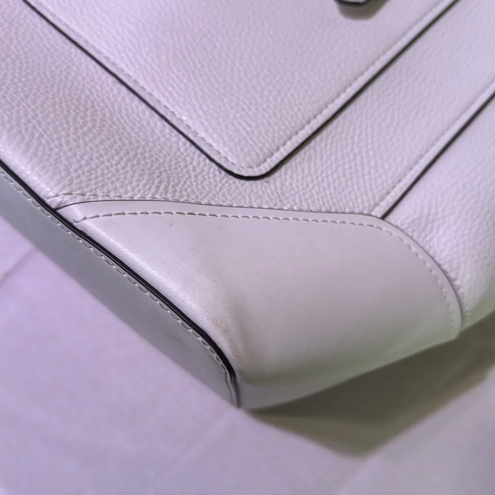 Michael Kors MK Aria Medium White Leather Tote with Silver Hardware EUC